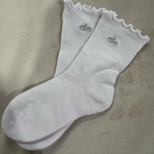 Alo White Ribbed Socks